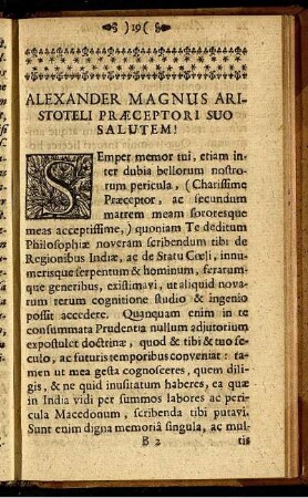 Alexander Magnus Aristoteli Præceptori Suo Salutem!