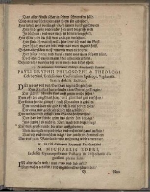 15. In admodum Reverend. Nobiliss. Excellentiss. Domini Pauli Gryphii Philosophi & Theologi [...]