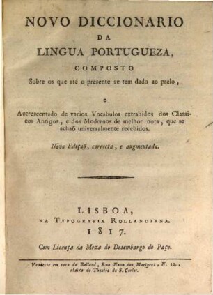 Novo Diccionario da lingua Portugueza ...