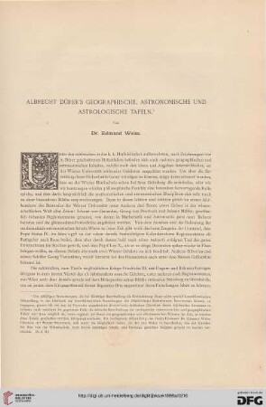 Albrecht Dürer's geographische, astronomische und astrologische Tafeln