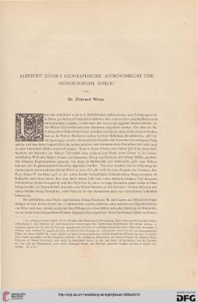 Albrecht Dürer's geographische, astronomische und astrologische Tafeln