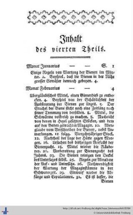 Inhalt des vierten Theils.