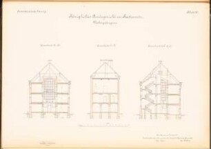 Amtsgerichts- und Gefängnisgebäude, Kattowitz: Frauengefängnis: 3 Querschnitte 1:100