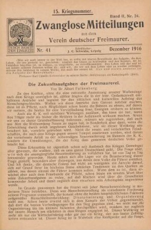 Nr. 41 Dezember 1916 15. Kriegsnummer. Band II, Nr. 24.