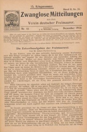 Nr. 41 Dezember 1916 15. Kriegsnummer. Band II, Nr. 24.
