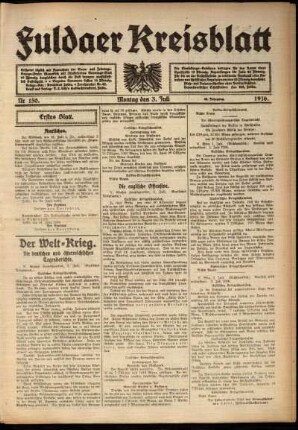Erste Ausgabe vom Montag, den 03. Juli 1916.