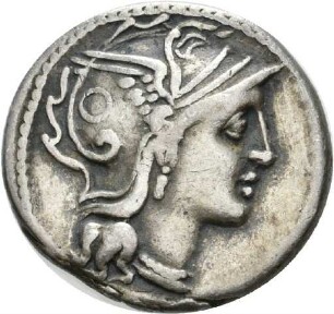Denar des C. Claudius Pulcher mit Darstellung der Victoria in einer Biga