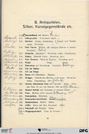 B. Antiquitäten, Silber, Kunstgegenstände etc. (Nr. 211-580)