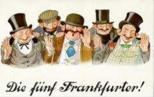 Postkarte zum Theaterstück "Die fünf Frankfurter"