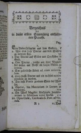 Verzeichnis der in dieser ersten Sammlung enthaltenen Processe.