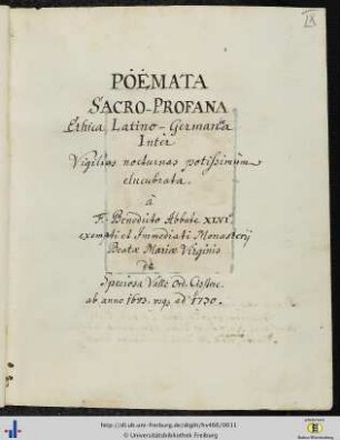 Poemata sacro-profana ethica Latino-Germanica et hymni de tempore et festis
