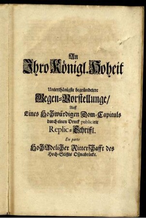 An Ihro Köngl. Hoheit.
