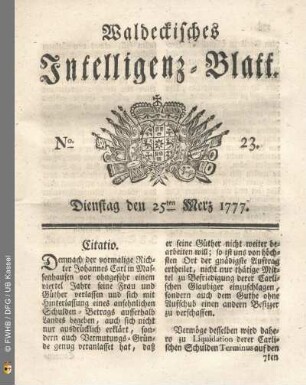 No. 23. Dienstag den 25ten Merz 1777