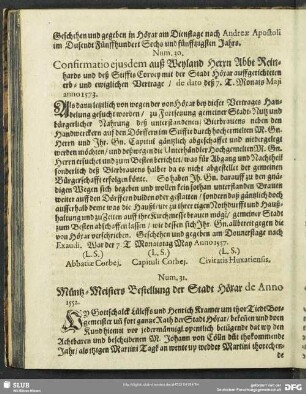 Num. 31. Müntz-Meisters Bestellung der Stadt Höxar de Anno 1552