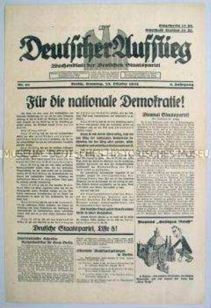 Wochenzeitung der Deutschen Staatspartei "Deutscher Aufstieg" zur Reichstagswahl am 6. November 1932