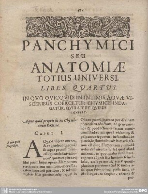 Panchymici seu anatomiae totius universi. Liber Quartus.