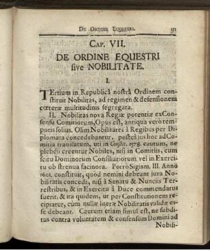 Cap. VII. De Ordine Equestri sive Nobilitate