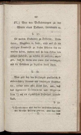 IV. Von den Beförderungen zu der Würde eines Doktors, Licentiaten etc.