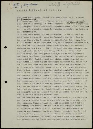 Adolf Hölzel 80 jährig