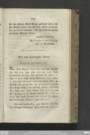 Ein und zwanzigster Brief. Leontine an Amalien.