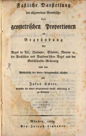 Faßliche Darstellung der allgemeinen Grundsätze der geometrischen Proportionen