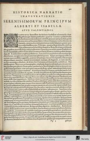Historica Narratio inaugurationis Serenissimorum Principum Alberti et Isabellae […]