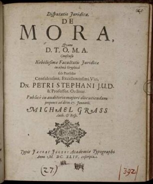 Disputatio Iuridica De Mora