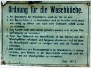 Hinweisschild "Ordnung für die Waschküche"