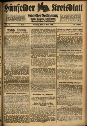 Zweite Ausgabe vom Dienstag, den 09. Mai 1933.