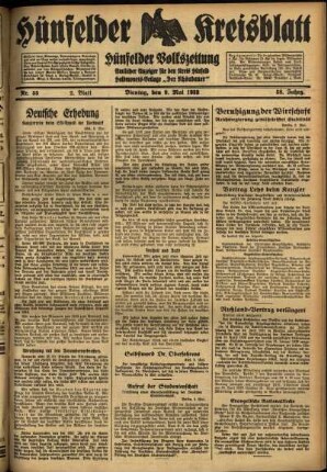 Zweite Ausgabe vom Dienstag, den 09. Mai 1933.