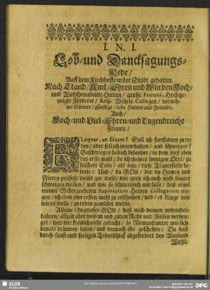 Abdankung : Lob- und Dancksagungs-Rede