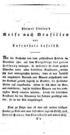 Lindley?s Reise nach Brasilien und Aufenthalt daselbst.