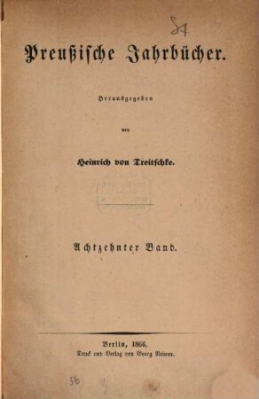 Preußische Jahrbücher. 18, 18. 1866