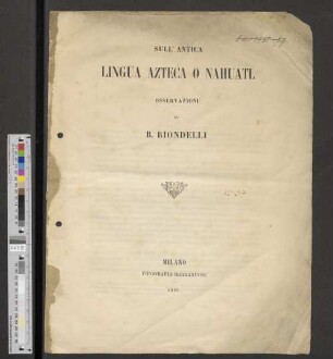 Sull'antica lingua Azteca o Nahuatl osservazioni