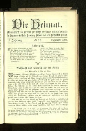 16. Jahrgang. No. 12. Dezember 1906.