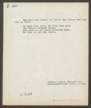Liedbeleg: Dr Wetz isch guet, dr Wetz isch guet