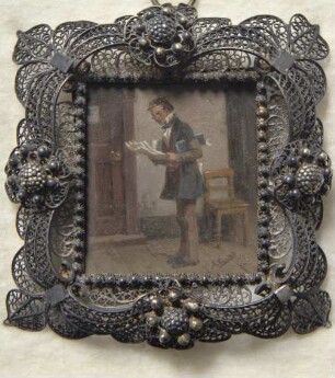 Zeitung lesender Mann. Miniatur aus der Sammlung Loewe