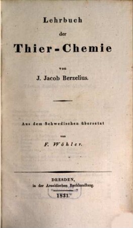 Lehrbuch der Thier-Chemie
