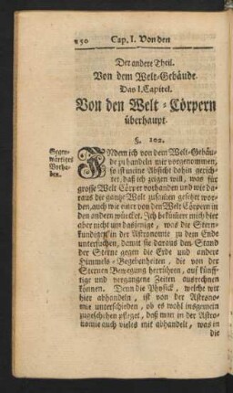 Der andere Theil. Von dem Welt-Gebäude