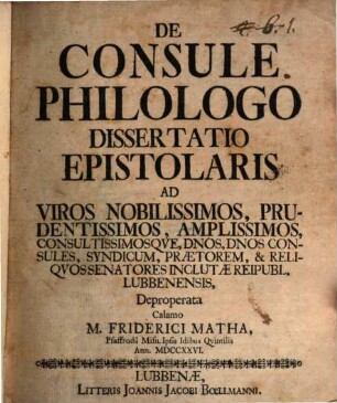 De consule philologo dissertatio epistolaria