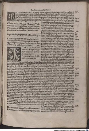 Virgilius cum com[m]entariis quinq[ue] uidelicet : Seruii Landini Anto. Mancinelli Donati Domitii Annotationes item in Seruiu[m] suis locis positæ