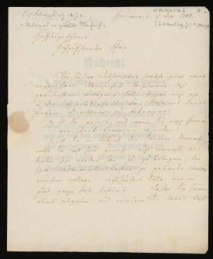Brief von Rudolf Erich Raspe an Johann Schmeling