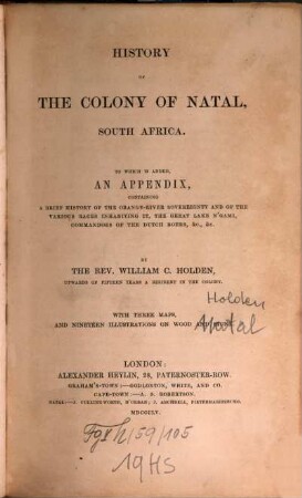 History of the colony of Natal