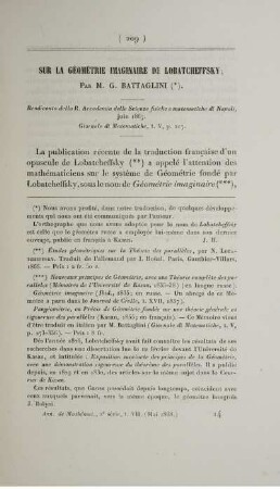 Sur la géométrie imaginaire de Lobatcheffsky.