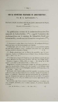 Sur la géométrie imaginaire de Lobatcheffsky.