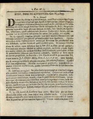 Epist. Dom. III. Adventus I. Cor. IV. I. seqq.
