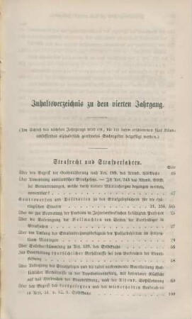 Inhaltsverzeichnis zu dem vierten Jahrgang