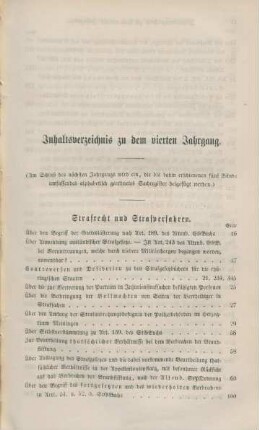 Inhaltsverzeichnis zu dem vierten Jahrgang