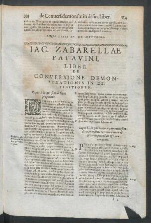 Iac. Zabarellae Patavini, Liber De Conversione Demonstrationis In Definitionem.