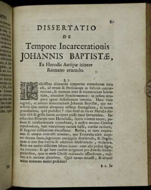Dissertatio De Tempore Incarcerationis Johannis Baptistæ, Ex Herodis Antipæ itinere Romano eruendo.